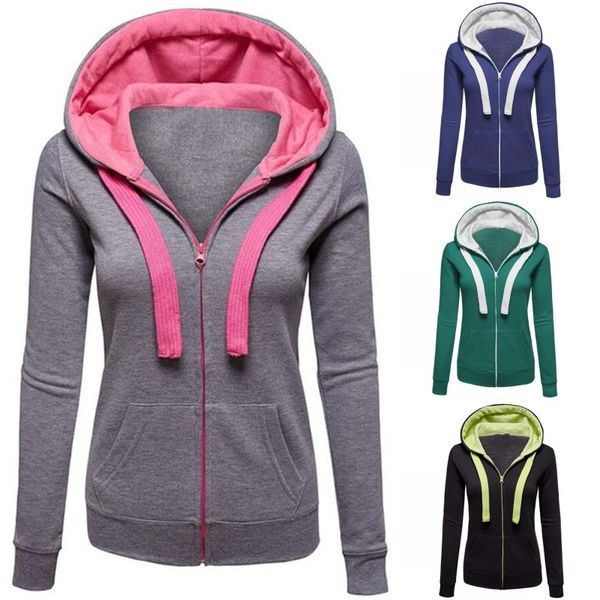 

hoodies cardigan women zipper pocket belt 5colors with velvet long sleeve solid plus size xxxl, Black
