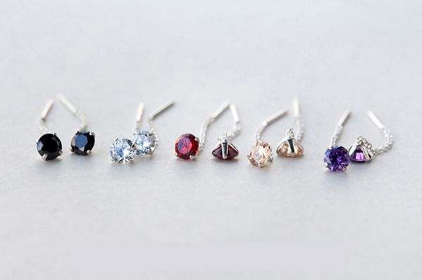 

925 solid sterling silver fashion jewelry cz zirconia charm dangle drop thread threader earrings a1640