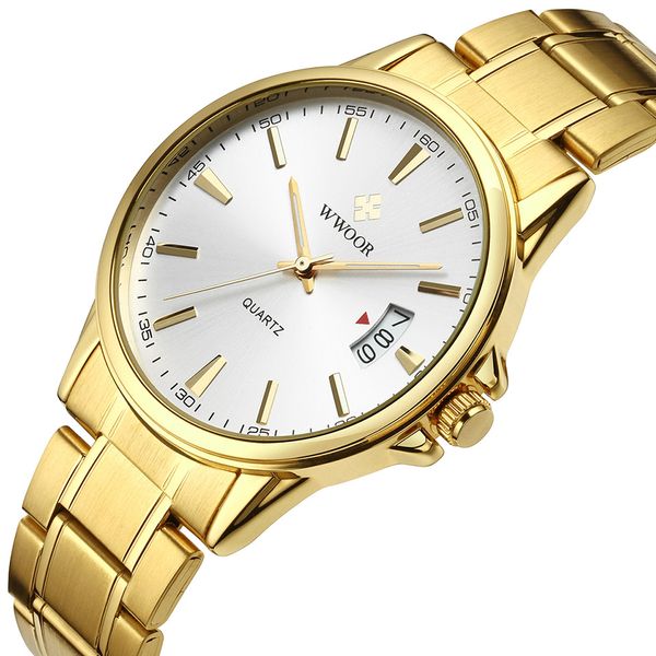 

white face men bracelets watches waterproof male clock business calendar man's wristwatch gold wrist watch for men reloj homb, Slivery;brown