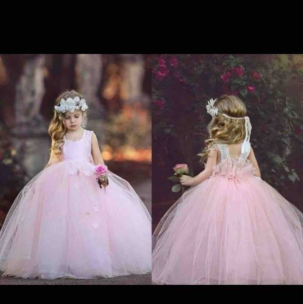 

2018 Newest Design Pink Jewel Neck Long Ball Gown Princess Flower Girl Dresses Sleeveless Floor Length Kids Pageant Gowns Custom Made, White;blue