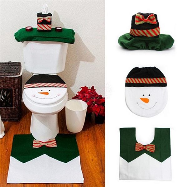 

3pcs/set christmas santa bath mat ornament snowman toilet seat cover rug bathroom mat set christmas xmas decoration gifts