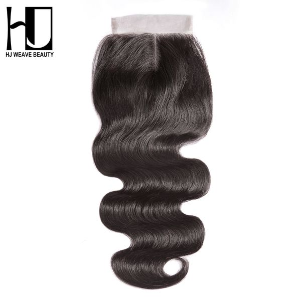 

hj weave beauty] lace closure brazilian body wave remy hair natural color 100% human hair middle part 4''x 4'' ing, Black;brown