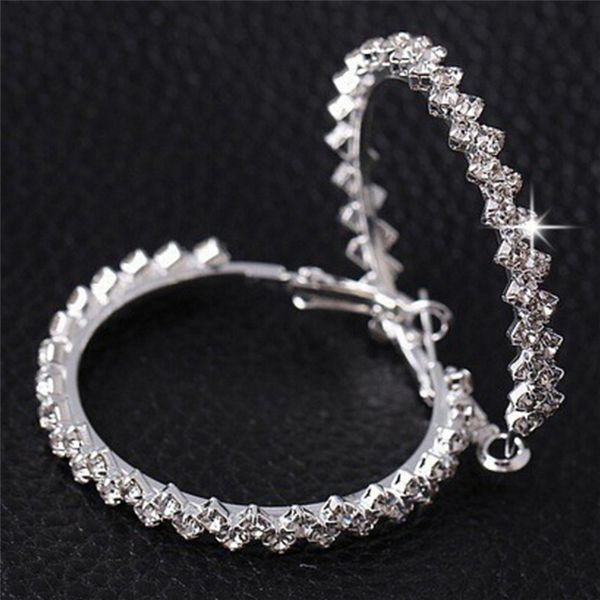 

design fashion charm austrian crystal hoop earrings geometric round shiny rhinestone big earring jewelry women, Golden;silver