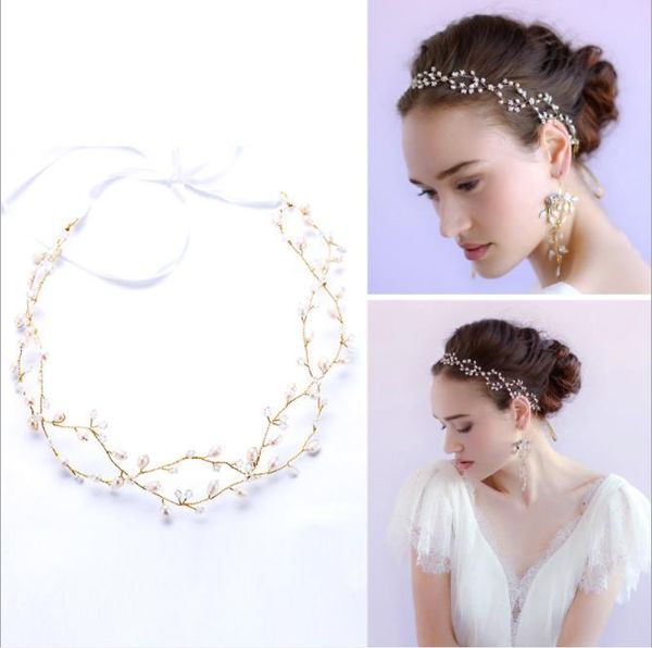 

european and american brides, handmade freshwater pearls, headwear, wedding gowns, accessories, hair and accessories, Slivery;golden