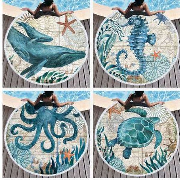 Acheter Tox Imprimé Tortue De Mer Octopus Ronde Serviette De Plage Microfibre Serviettes De Plage Pour Salon Décoration Intérieure Boho Style