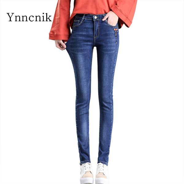 

ynncnik jeans femme fashion stretch slim korean trouser women autumn casual pencil pants s1361, Blue
