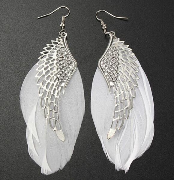 

dhl feather drop earrings lady cute fashion jewelry angel wing charm light silver dangle earrings for women christmas gift