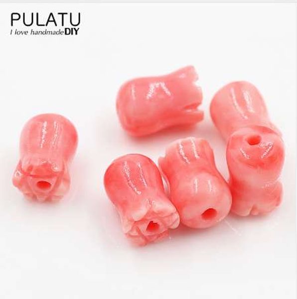 15 pcs / lote rosa flor pedra natural grânulos para jóias diy fazendo coral cor pulseira colar acessórios pj0171