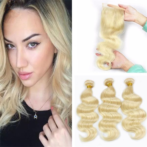 2019 Indian Body Wave Platinum Blonde Hair Bundles And Lace