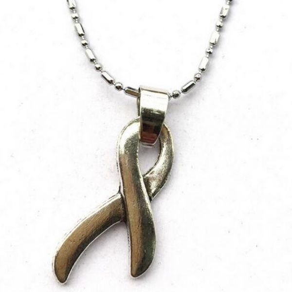 

10pc/lot tibet silver cancer charm necklace with chain awareness ribbon recovery memorial jewelry gift drop shipping new arrival