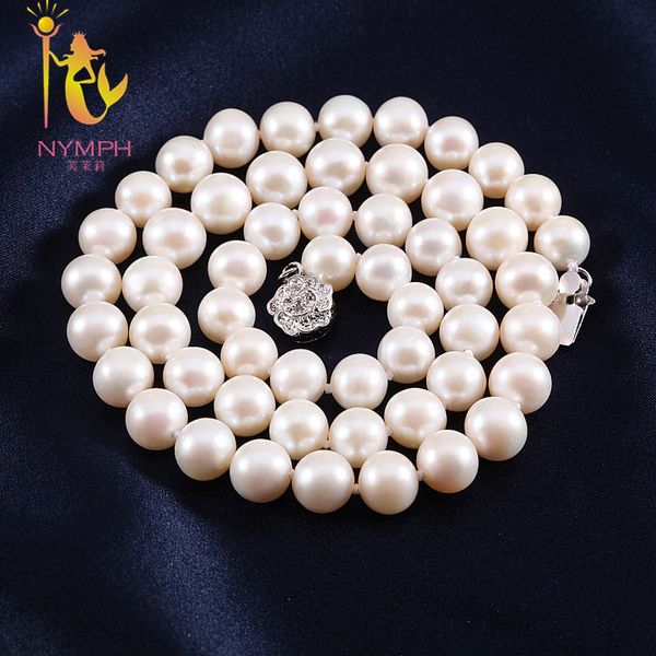 

nymph] pearl jewelry pearl necklace natural fresh water white near round 8-9mm fine gift for women [xx001, Silver