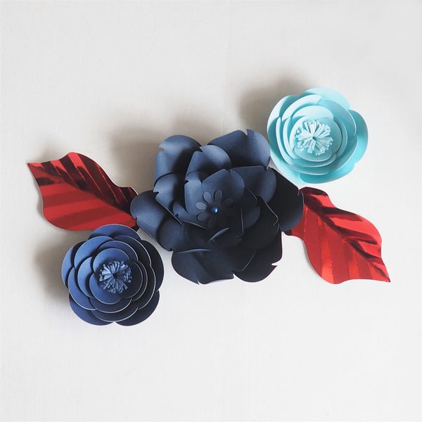 

diy giant paper artificial flowers wedding fleurs artificielles backdrop artificial rose 3pcs+2 leave party decor nursery blue