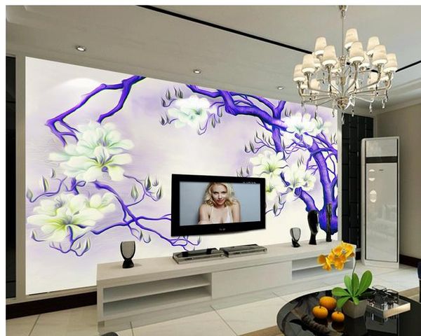

chinese color carved magnolia modern fashion mural tv background wall
