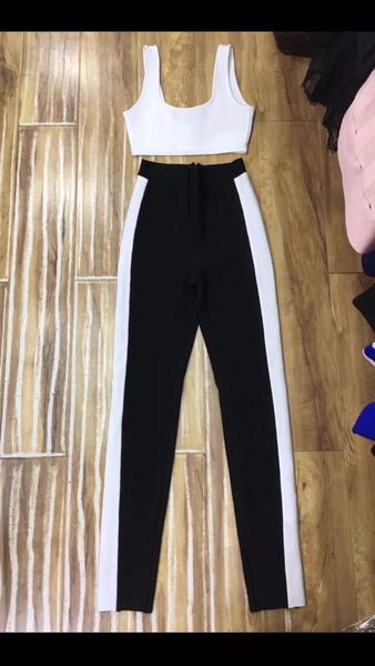 

2018 new arrival women black & white bandage two piece sets wholesale