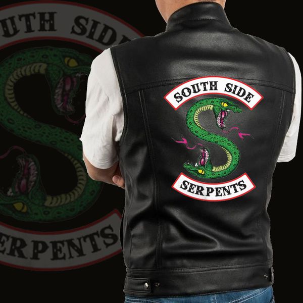 

riverdale south side serpents sleeveless jackets men fashion design bomber motorcycle engine punk pu vests leather vest, Black;white