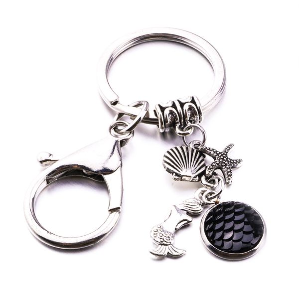 

fashion handmade lobster clasp mermaid shell starfish pendant key ring 13 colour diameter 12 mm mermaid scales pendant key ring, Silver