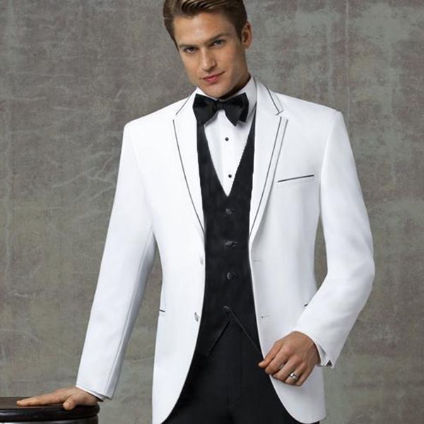 

tailored made white wedding suits for men slim fit groom tuxedos black pants regular fit terno masculino 3piece male blazers costume homme, Black;gray