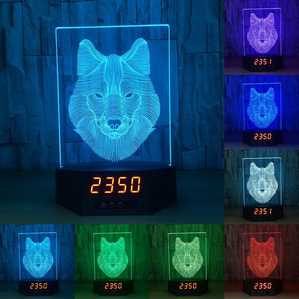 

new arrival animal wolf 3d calendar acrylic table lamp usb charging touch with calendar beautiful 3d night lights for kids