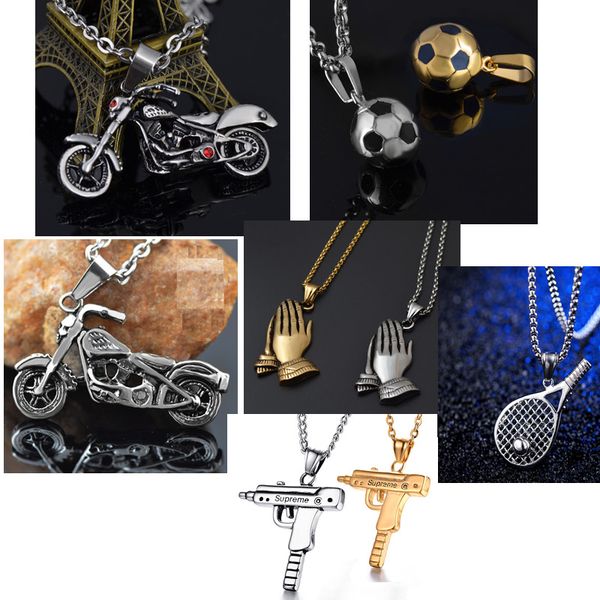 

match soccer necklace men chain with pendant tennis motorcycle punk hip hop jewelry fantasy accessories for men titanium steel necklaces, Silver