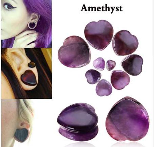 

1 pair shellhard heart shaped stone ear plug fashion flesh tunnel ear expander stretcher for women femme jewelry, Silver