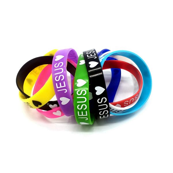 

new silicone bracelet elastic rubber wristbands men womens jewelry fashion accessories mix colors randomly heart shaped love jesus gifts, Black