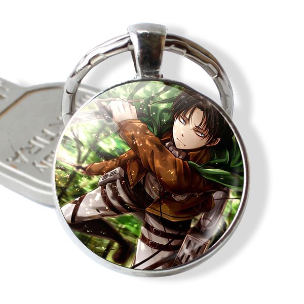 

anime attack on titan keychain levi rivaille cosplay gift glass cabochon keychain keyring car key holder cartoon jewelry, Silver