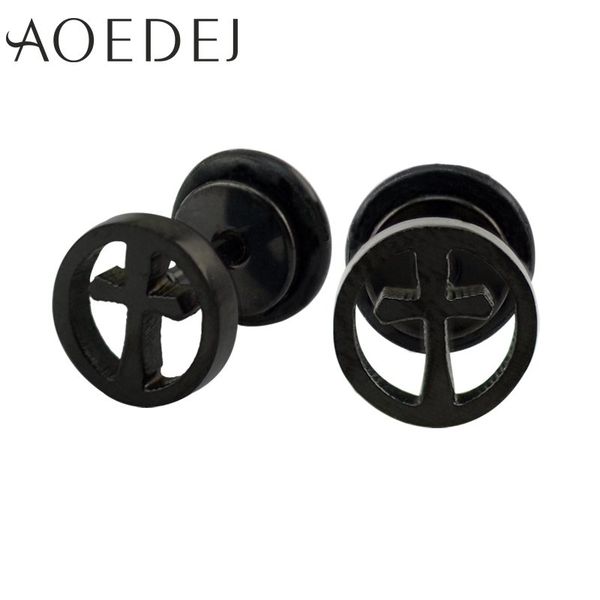 

aoedej stud earrings for women round shaped with cross oorbellen trendy black earrings piercing jewelry pendientes mujer moda, Golden;silver
