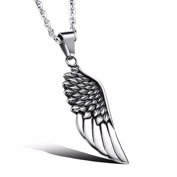 

fashion jewelry vintage men stainless steel necklace wing pendant necklaces with angel wings cool necklace for men jewelry gift, Silver