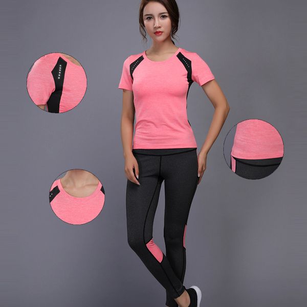 

oloey women tennis clothes yoga set badminton clothing fitness running shirt+pants quick dry gym workout jogging sport suit, White;red