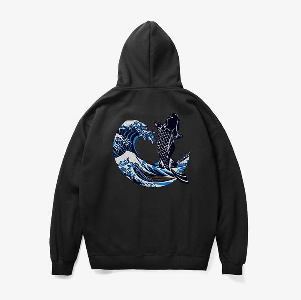 

mens hoodies 3 colors back printed sweatshirts ribbed long sleeve hooded pullover fleeced sweatshirt s - 2xl, Black