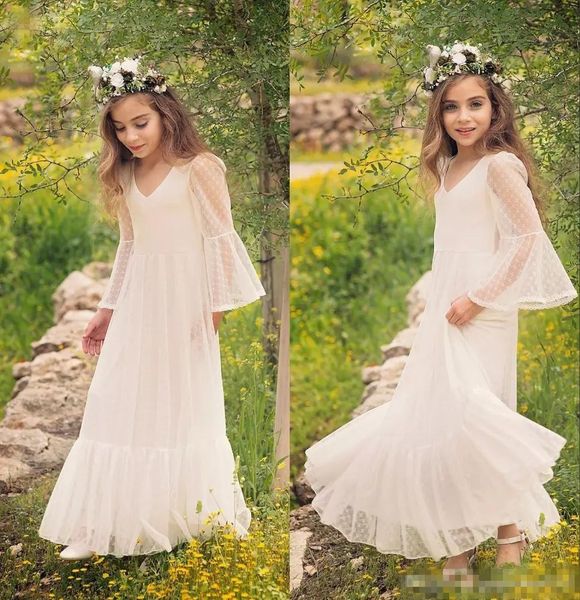 

2018 Платье первого причастия для девочек Boho-chic Lace Flower Girls Dress Bohemian Style с длинными рук