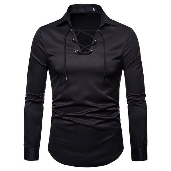 

fashion bandage design shirt men 2018 autumn new slim fit long sleeve mens shirts business casual shirt camisa social masculina, White;black