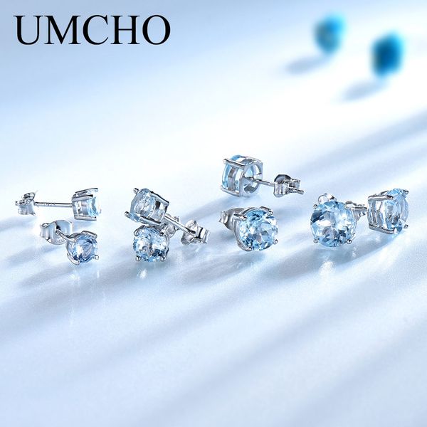 

umcho real 925 sterling silver jewelry created russian sky blue z stud earrings elegant anniversary for women birthday gifts, Golden;silver