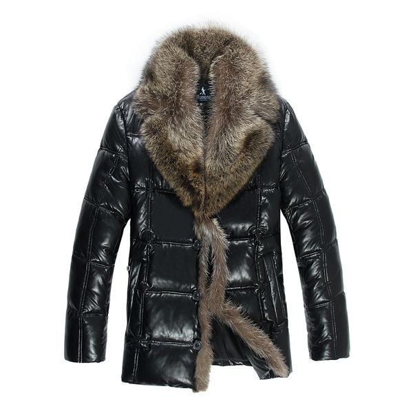

mens fur long coats winter jackets down parkas natural raccoon fur snow jackets ouow clothes warm thick outwear larger size 5xl, Black