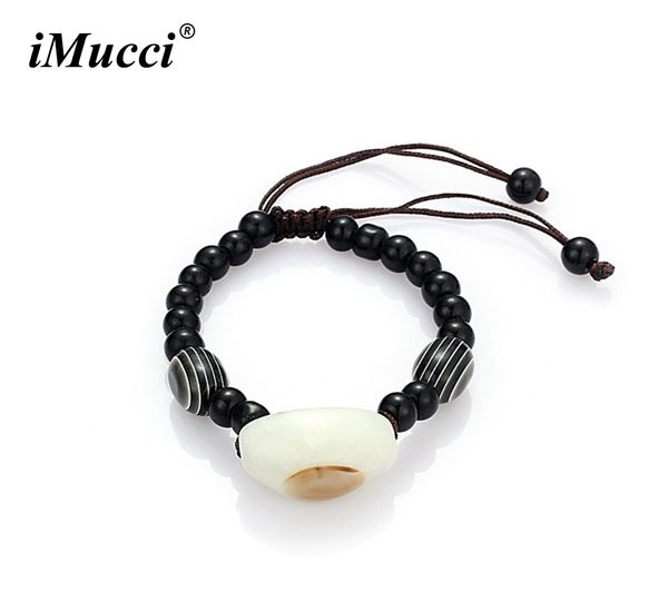 

imucci 2018 trendy handmade diaphanous stone texture beads charm bracelet men strand cuff wristband adjustable jewelry, Black