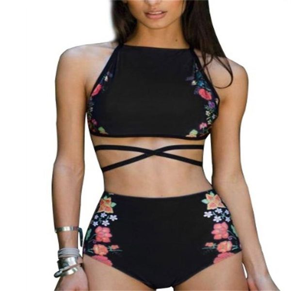 

fashion swim wear 2018 halter bikinis women high waist swim wear bathing suit lady beach crop swimwear woman high neck swimsuit