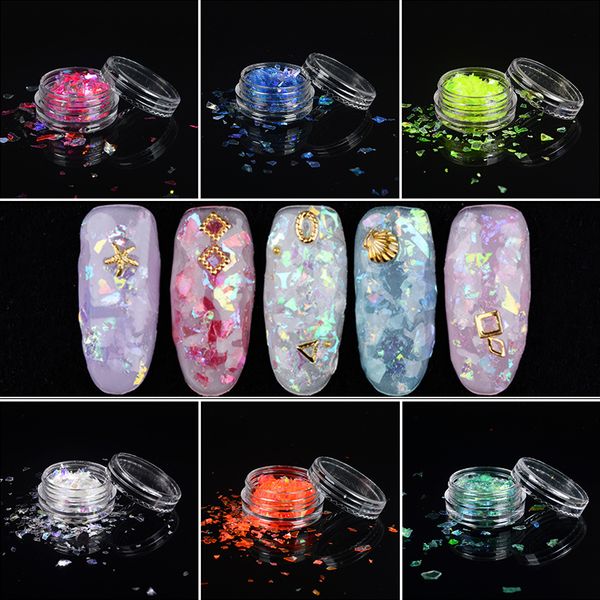 

yzwle 1 pot diy shattered glass holographic foils nail art accessory glitter powder sequins dust for gel acrylic decoration tips, Silver;gold