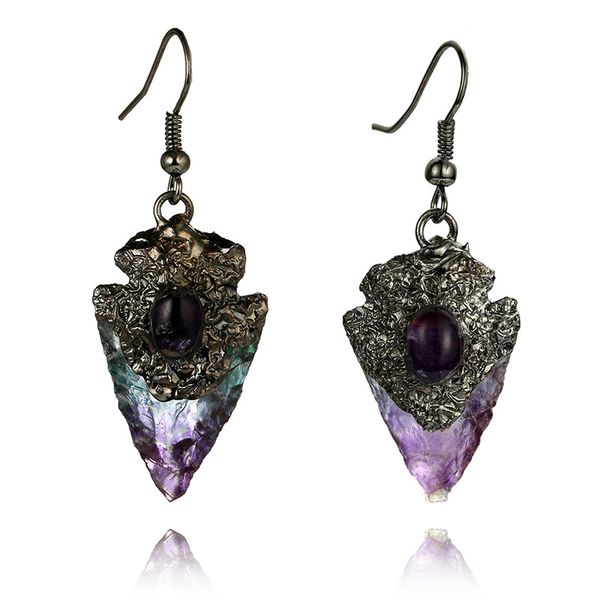 

irregular triangle water drop amethyst earrings vintage original natural stone-style earrings for women banquet party jewelry, Silver