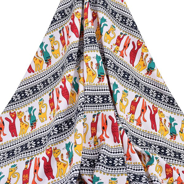 

motiro,half meter,cartoon cat series,printed stretch poplin plain cotton fabric for diy quilt sewing dress shirt skirt material, Black;white