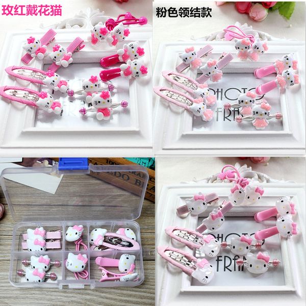 

fashion children headwear 10pcs/set hello kitty hair clips gum elastic band hair accessories barrettes scrunchies for cute baby, Slivery;white