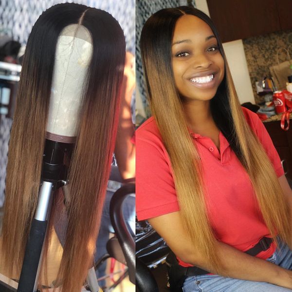Virgin Brazilian Straight Ombre Blonde Full Lace Wigs Human Hair
