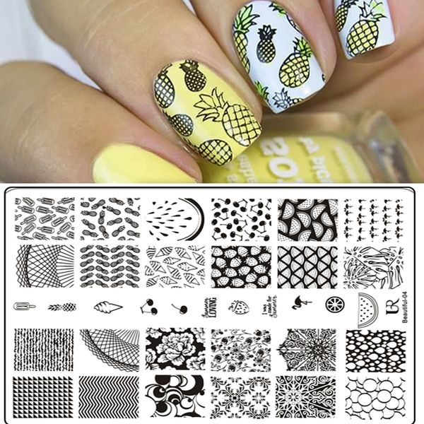 

1pc nail stamping plates 9.5*14.5cm fruit pineapple leaf flower line cute dog image stamping template plate stencil nails tool, White