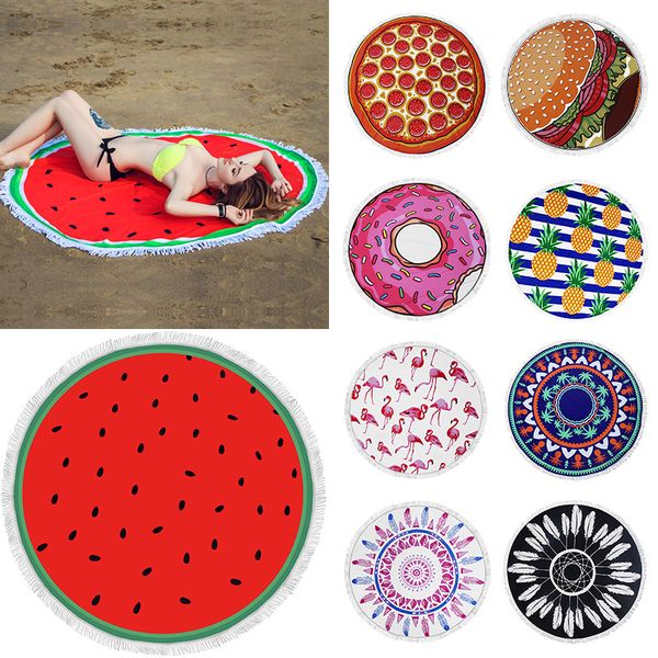 Donut Pizza Pineapple Beach Towel Microfiber Toalla Redonda Boheme Terry Towels Polyster Tablecloth Serviette De Plage Ronde Blanket Discount Throw
