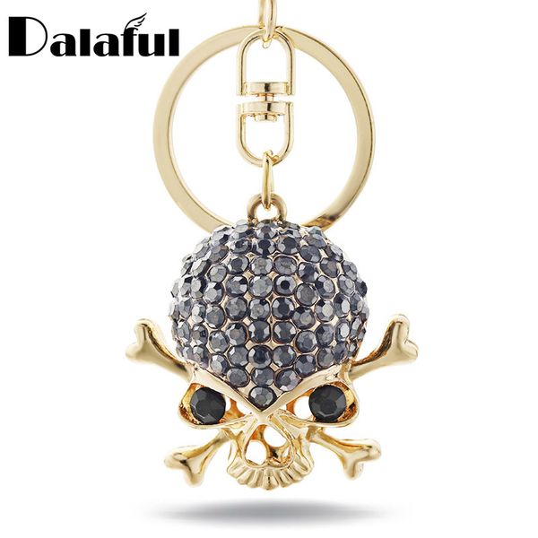 

new fashion punk gothic skeleton skull key chains rings crystal bag buckle pendant for car keyrings keychains k299, Slivery;golden