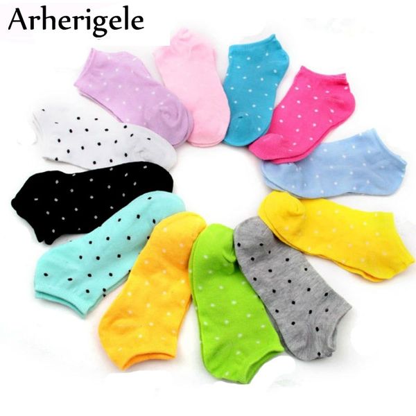 

arherigele 6pairs women's short socks summer candy color dot cute ankle socks cotton blends low cut for girls calcetines, Black;white