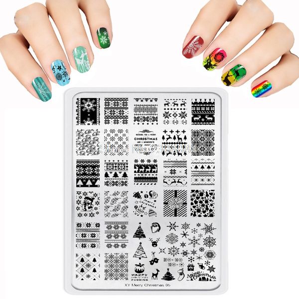 

9.5x14.5cm 2017 new christmas nail art template acrylic snow santa claus grid mix design diy polish image nail stamping plates, White
