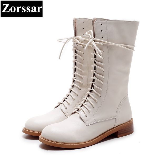 

zorssar} 2018 new fashion women knight boots flat heel mid-calf boots leisure flats womens motorcycle winter female shoes, Black