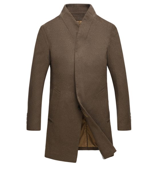 

2018 new brand men's long trench coat 20% wool stand collar woolen coats male slim windbreaker coat jackets chaqueta de hombre, Tan;black