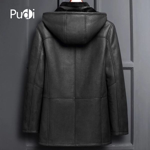 

pudi mt8104 2018 men new fashion real sheep leather jackets with wool fur lining collar fall winter casual outwear, Black;brown