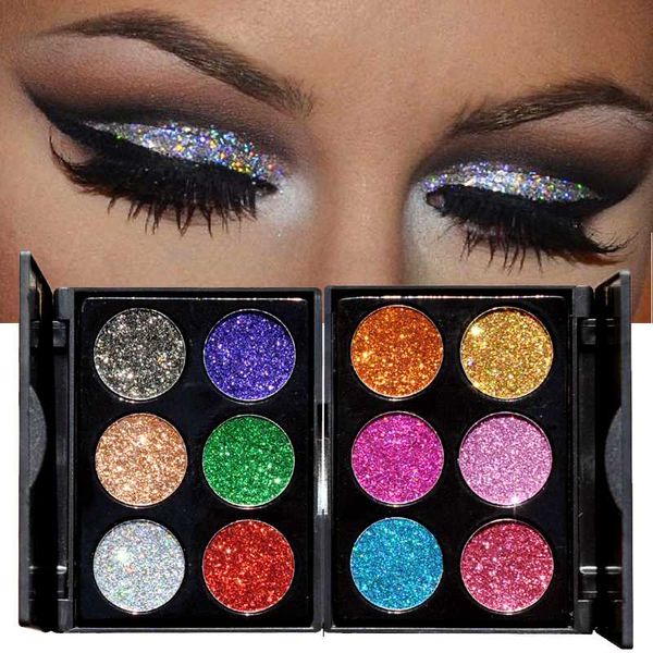 2018 Makeup 6 Farben Wasserdichte Glitzer-Lidschatten-Palette Glänzende Metalle Puder Schimmer Lidschatten-Pigmente Kits Diamant-Make-up